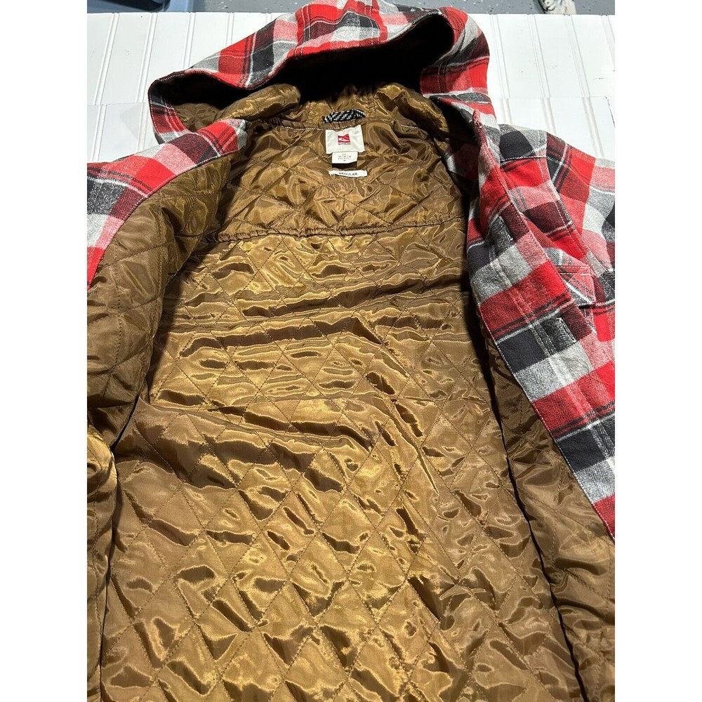 Quicksilver Flannel Jacket Men’s Medium Red Plaid Hooded Lined Pocket Warm - Picture 5 of 5